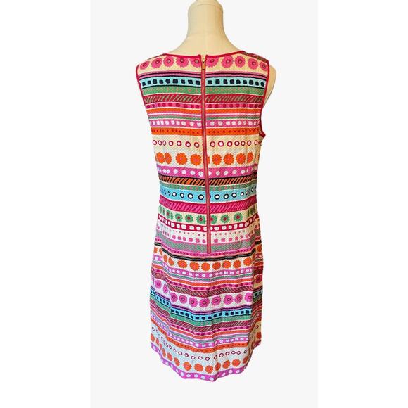 Talbots Multicolor Geometric Floral Striped Jacquard Knit Sheath Dress Size 10 - Picture 2 of 7